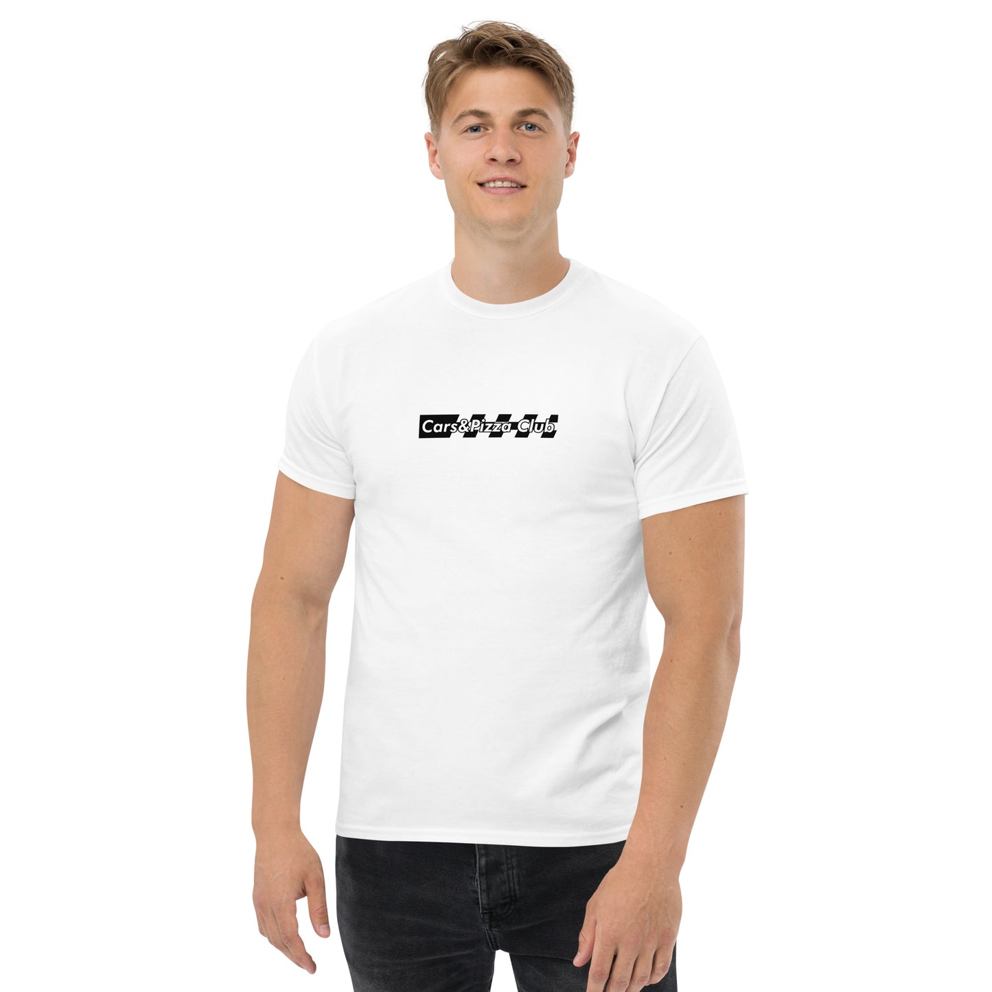 Camiseta unisex Cars&Pizza Club "BoxLogo" Racing Flag