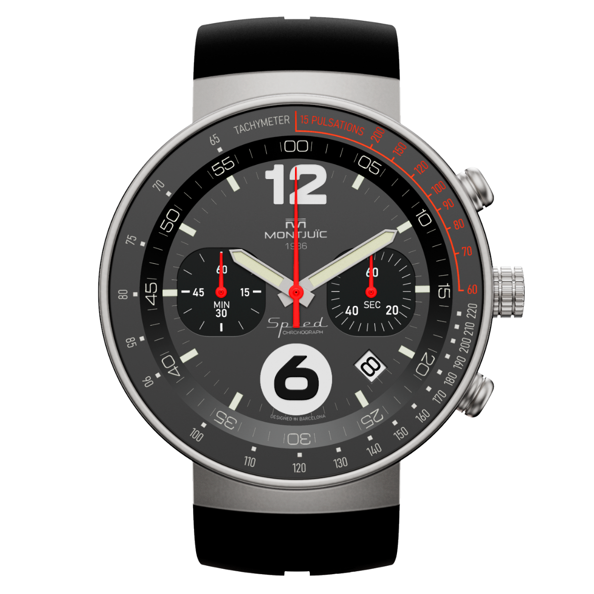 Reloj Montjuic Speed Chrono Negro con detalles Rojos