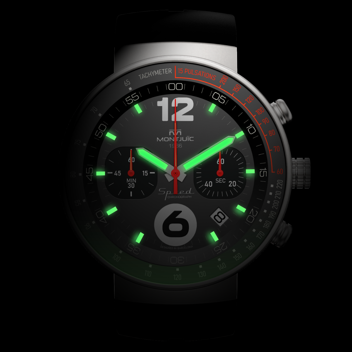 Reloj Montjuic Speed Chrono Negro con detalles Rojos