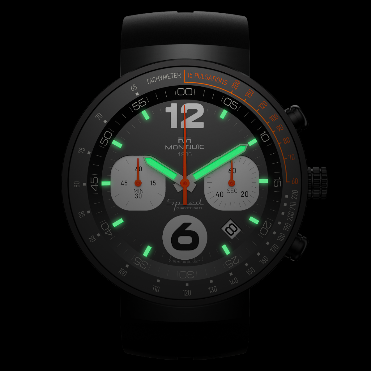 Reloj Montjuic Speed Chrono Negro con detalles Naranja