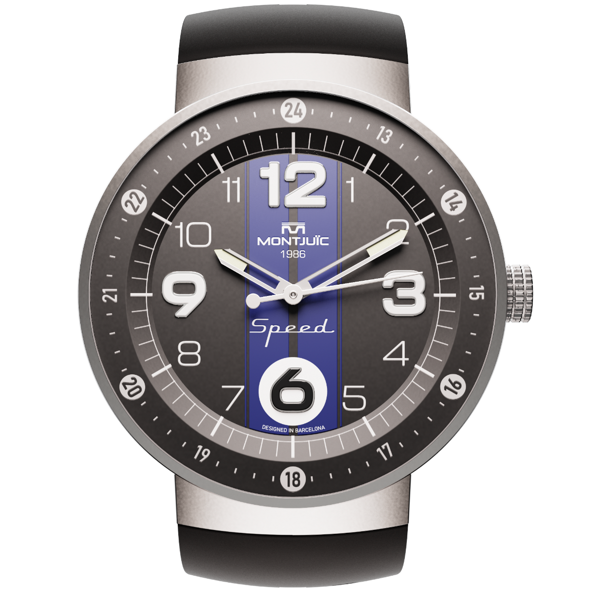 Reloj Montjuic Speed Negro con Lineas Azules