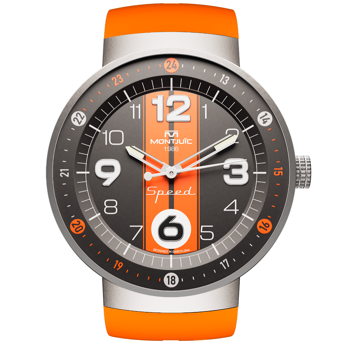 Reloj Montjuic Speed Negro con Lineas Naranjas