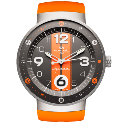 Reloj Montjuic Speed Negro con Lineas Naranjas