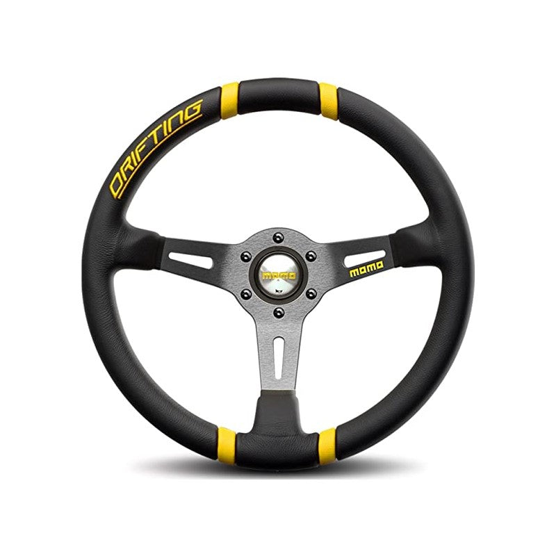 Volante momo drifting negro y amarillo