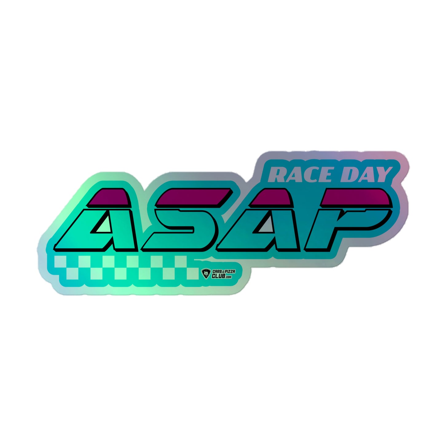 Holographic Die Cut Stickers "Race Day ASAP" Blue