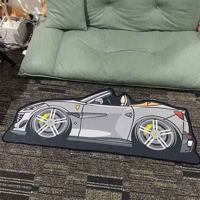 Die-cut carpet in the shape of a car