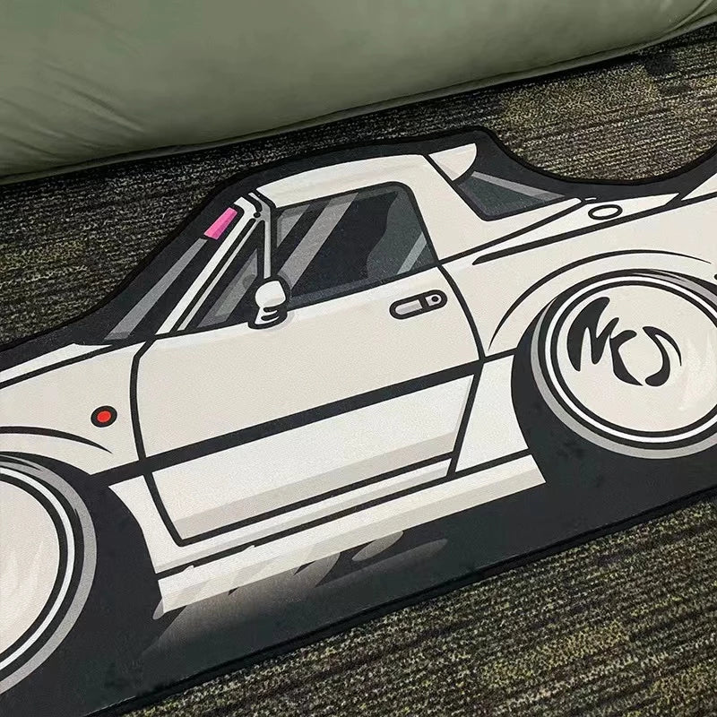 Die-cut carpet in the shape of a car
