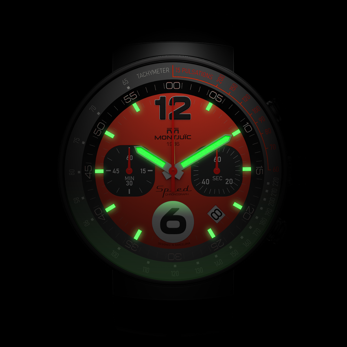 Montjuic Speed ​​Chrono Black Watch with Red Dial