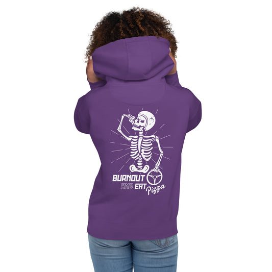Skull "Burnout and Eat Pizza" Unisex Hoodie