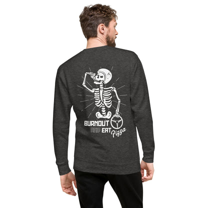Skull "Burnout and Eat Pizza" Embroidered Unisex Sweatshirt