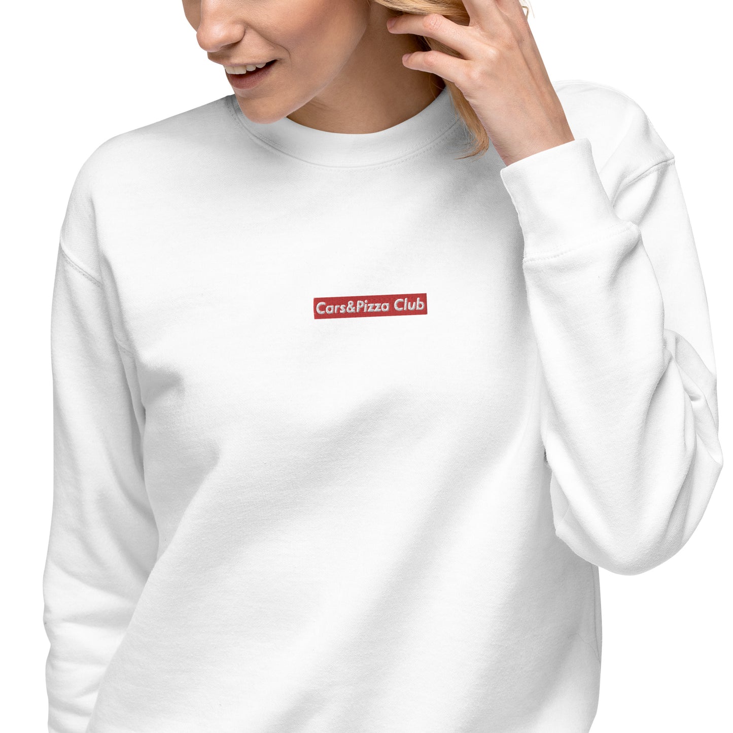 Embroidered unisex sweatshirt Cars&amp;Pizza Club "BoxLogo" Red